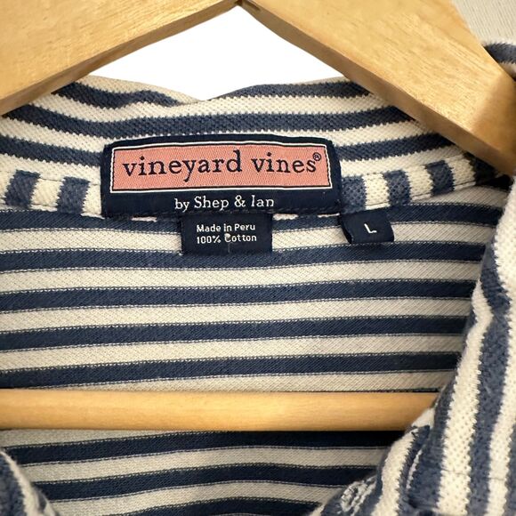 Vineyard Vines Men's Blue and White Stripe Nautical Cotton Polo Shirt Size L - Picture 5 of 5